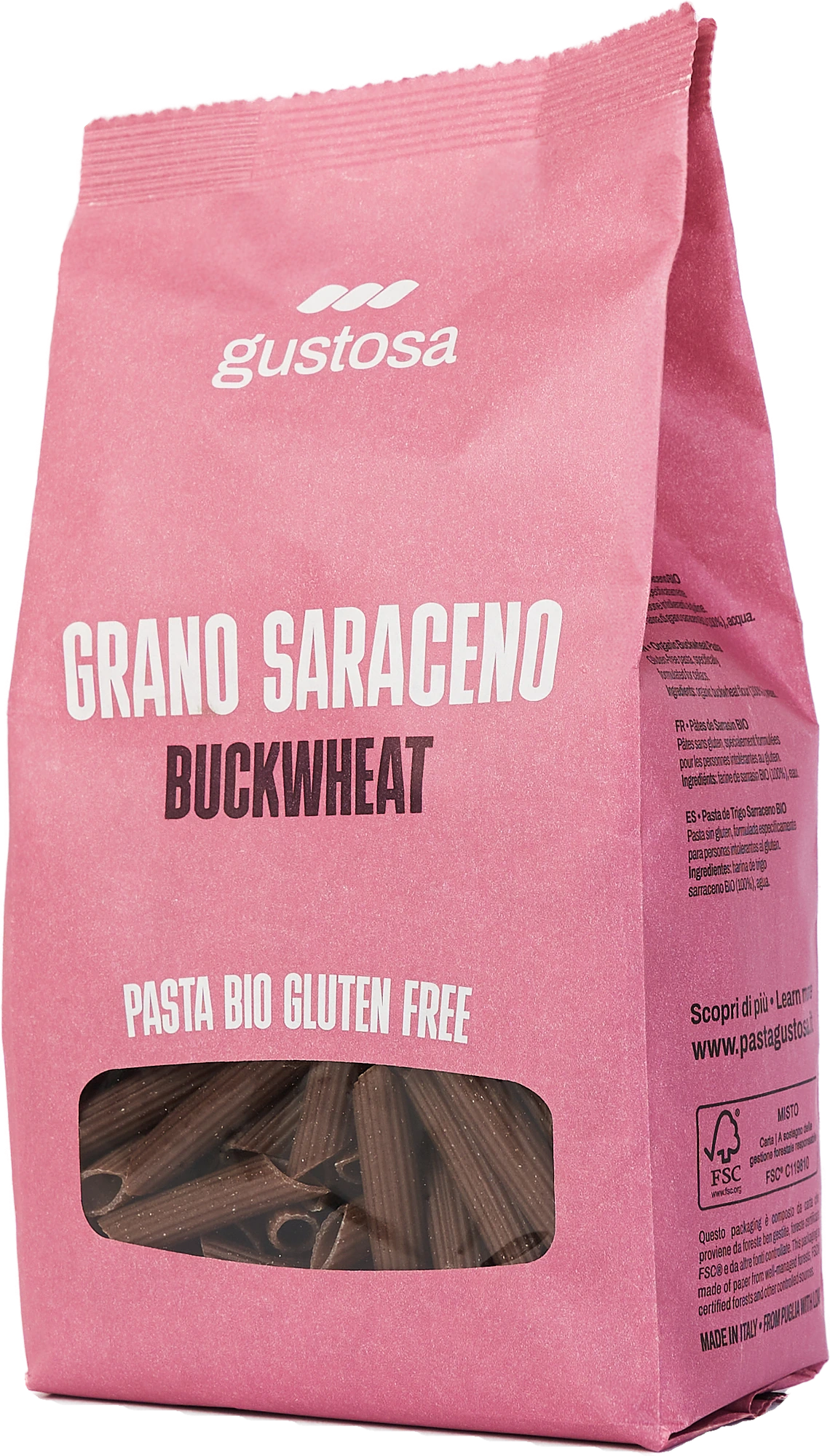 Pasta di Grano Saraceno Bio senza glutine, pacco da 340 g visto di tre quarti